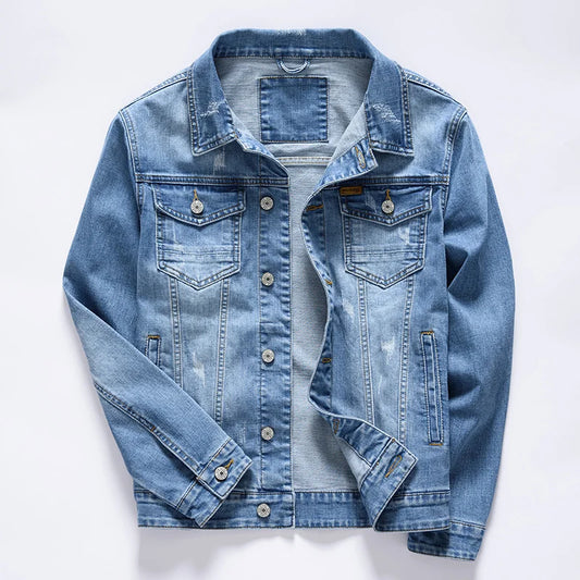 Classic Style Men's Vintage Blue Denim Jacket Spring and Autumn