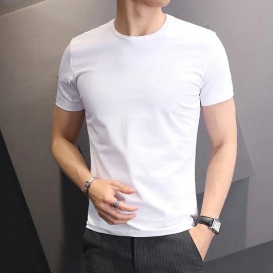 Men T-shirts White Black Short Sleeve Loose Round Neck