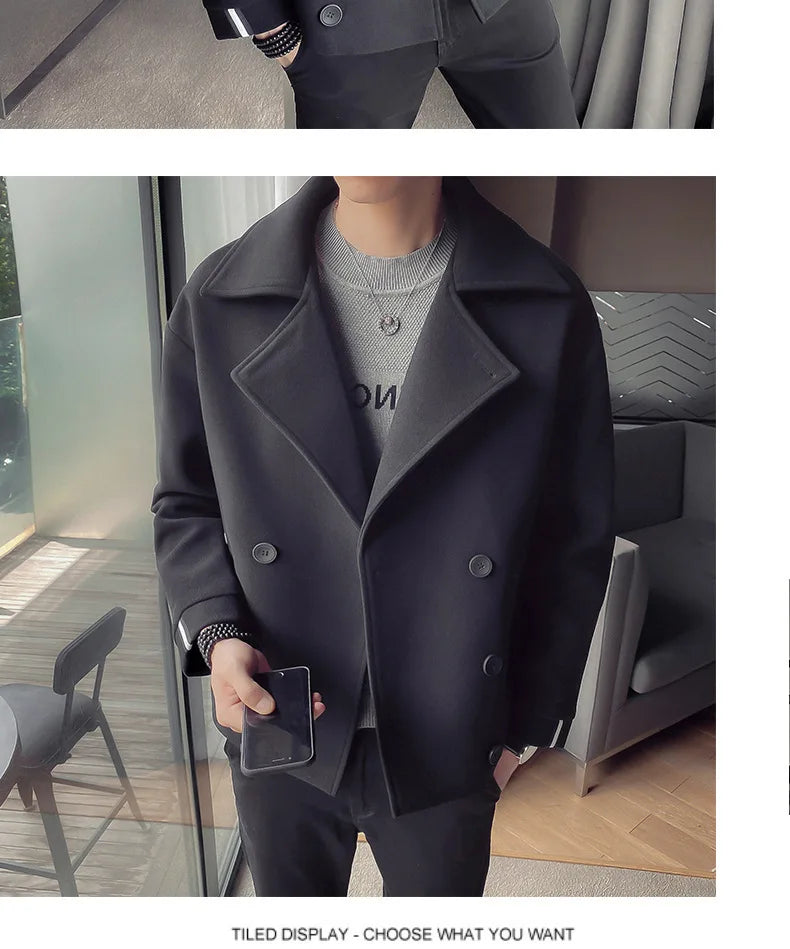 Men's Trench Coat Jacket Casual Warm Wool Coat Autumn And Winter