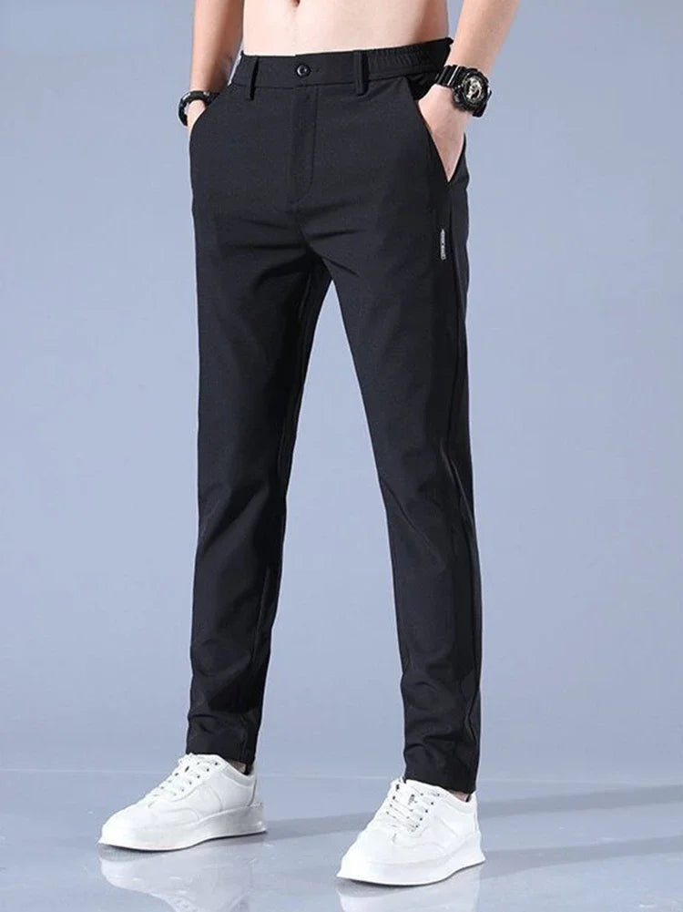 Men Silk Casual Pants Straight Loose Elastic Thin Style Quick Dry Breathable Pants