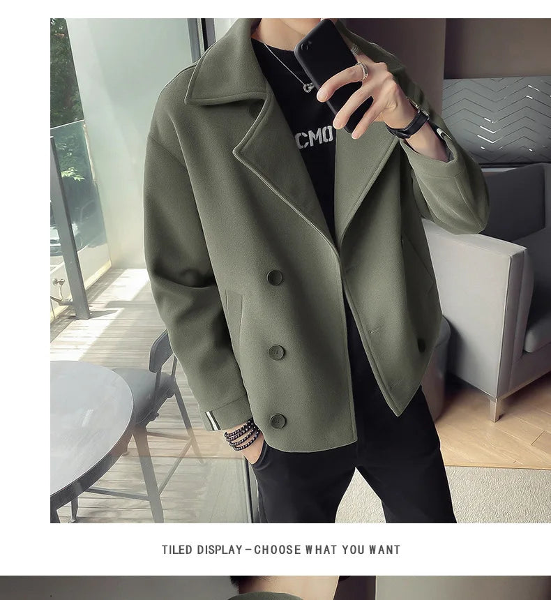 Men's Trench Coat Jacket Casual Warm Wool Coat Autumn And Winter