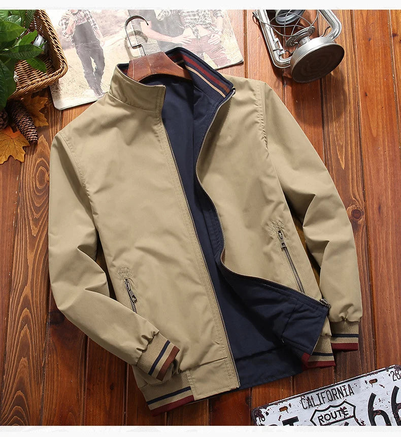 Mens Double Sided Wear Stand Collar Casual Jacket