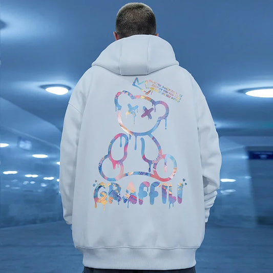 High Street Graffiti Bear Print Hoodie