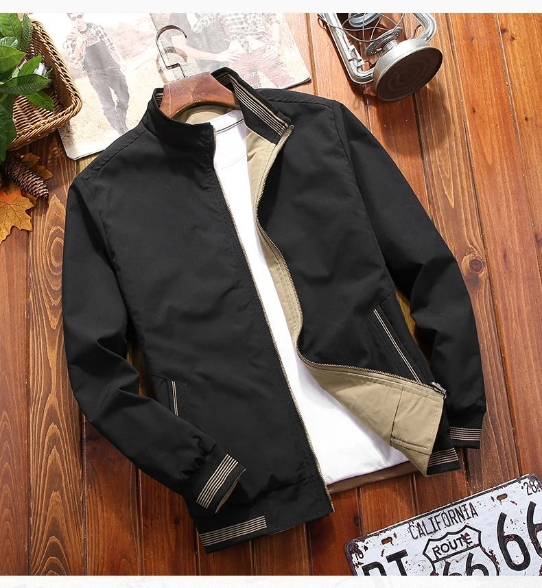 Mens Double Sided Wear Stand Collar Casual Jacket