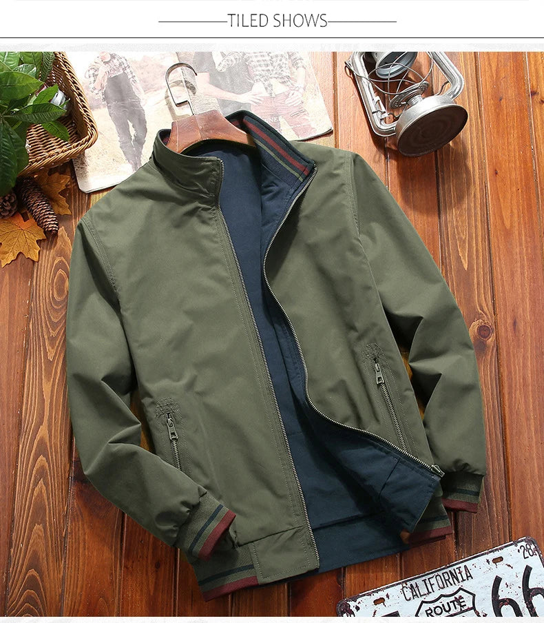 Mens Double Sided Wear Stand Collar Casual Jacket