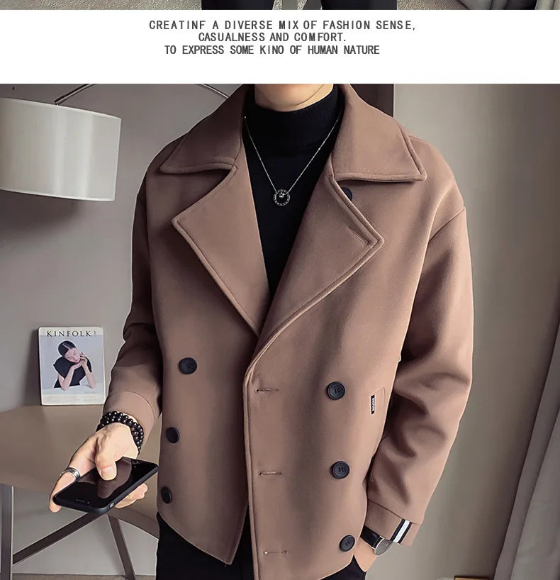 Men's Trench Coat Jacket Casual Warm Wool Coat Autumn And Winter