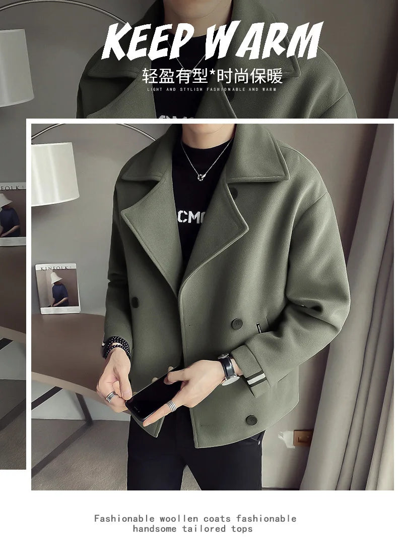 Men's Trench Coat Jacket Casual Warm Wool Coat Autumn And Winter