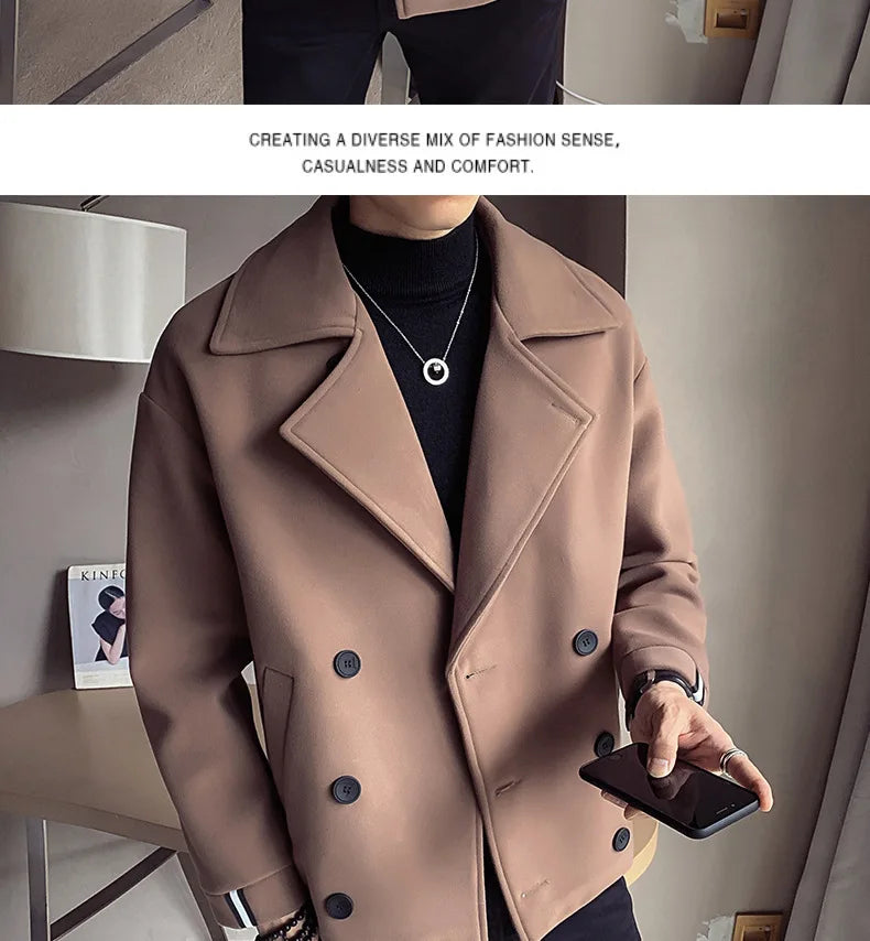 Men's Trench Coat Jacket Casual Warm Wool Coat Autumn And Winter