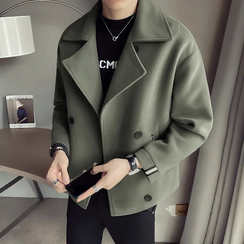 Men's Trench Coat Jacket Casual Warm Wool Coat Autumn And Winter