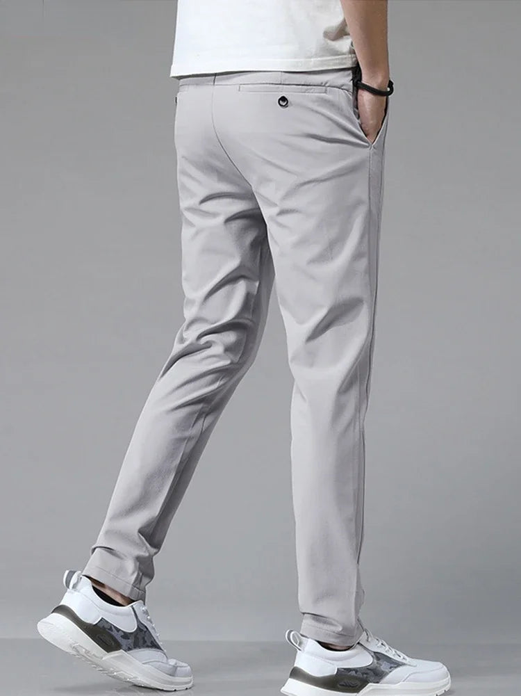 Men Silk Casual Pants Straight Loose Elastic Thin Style Quick Dry Breathable Pants