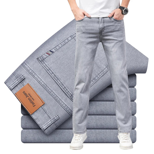 Men's Elastic  Jeans Gray Comfortable