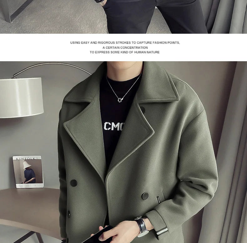 Men's Trench Coat Jacket Casual Warm Wool Coat Autumn And Winter