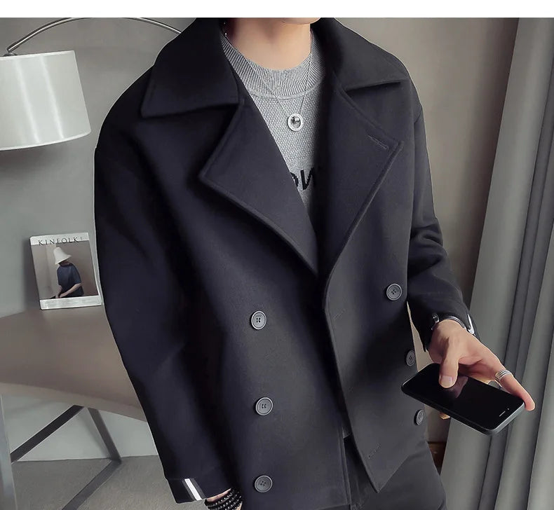 Men's Trench Coat Jacket Casual Warm Wool Coat Autumn And Winter