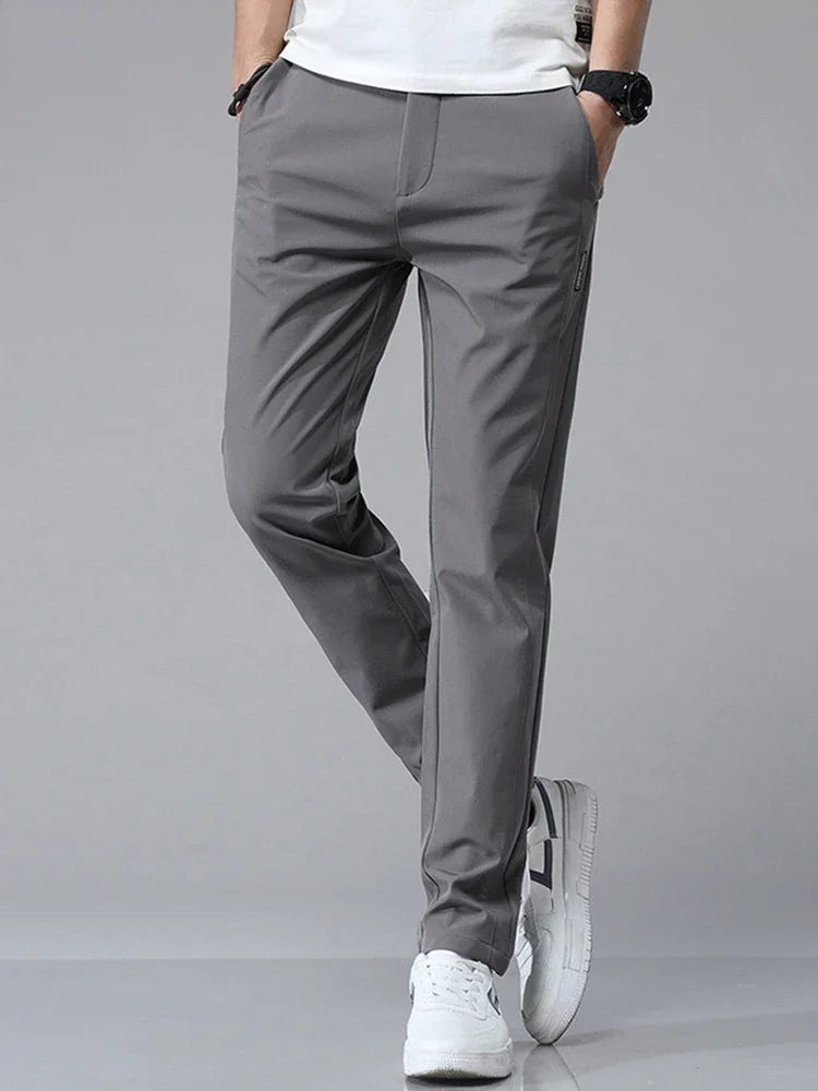 Men Silk Casual Pants Straight Loose Elastic Thin Style Quick Dry Breathable Pants