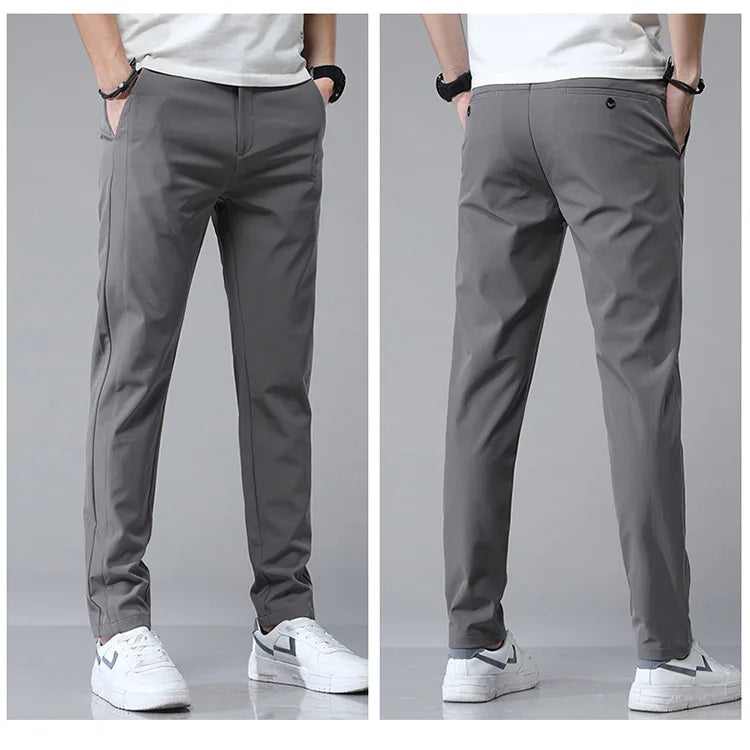 Men Silk Casual Pants Straight Loose Elastic Thin Style Quick Dry Breathable Pants