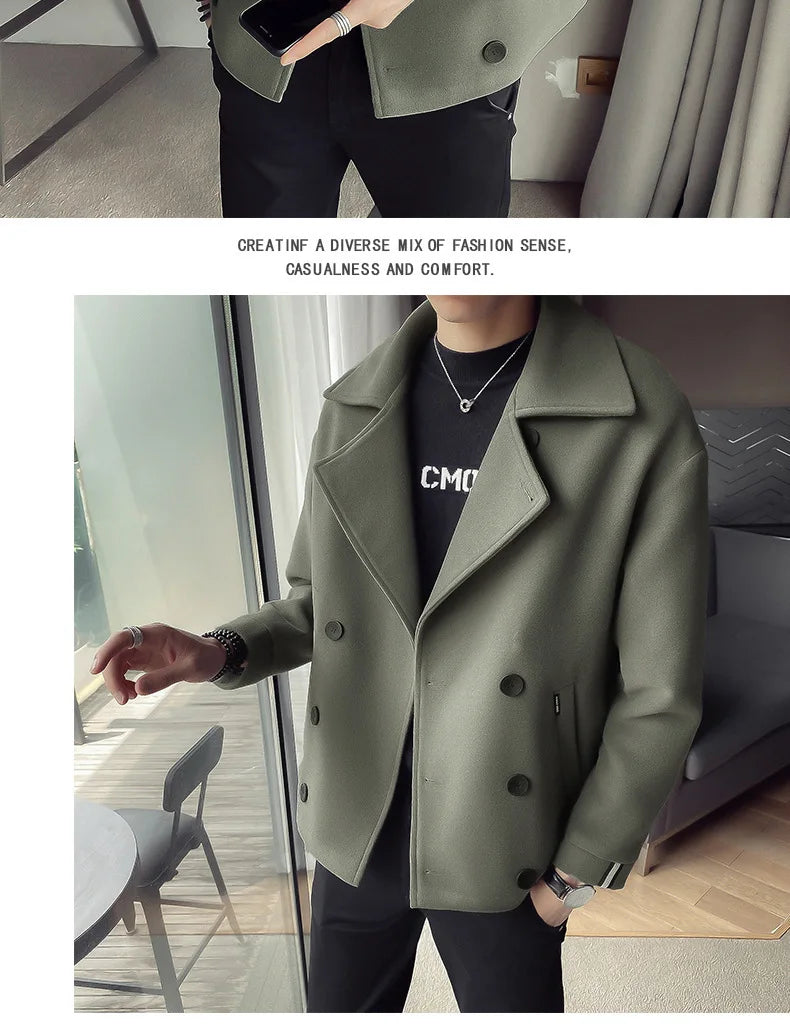 Men's Trench Coat Jacket Casual Warm Wool Coat Autumn And Winter