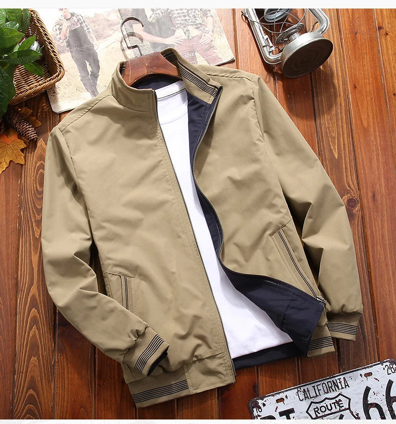 Mens Double Sided Wear Stand Collar Casual Jacket