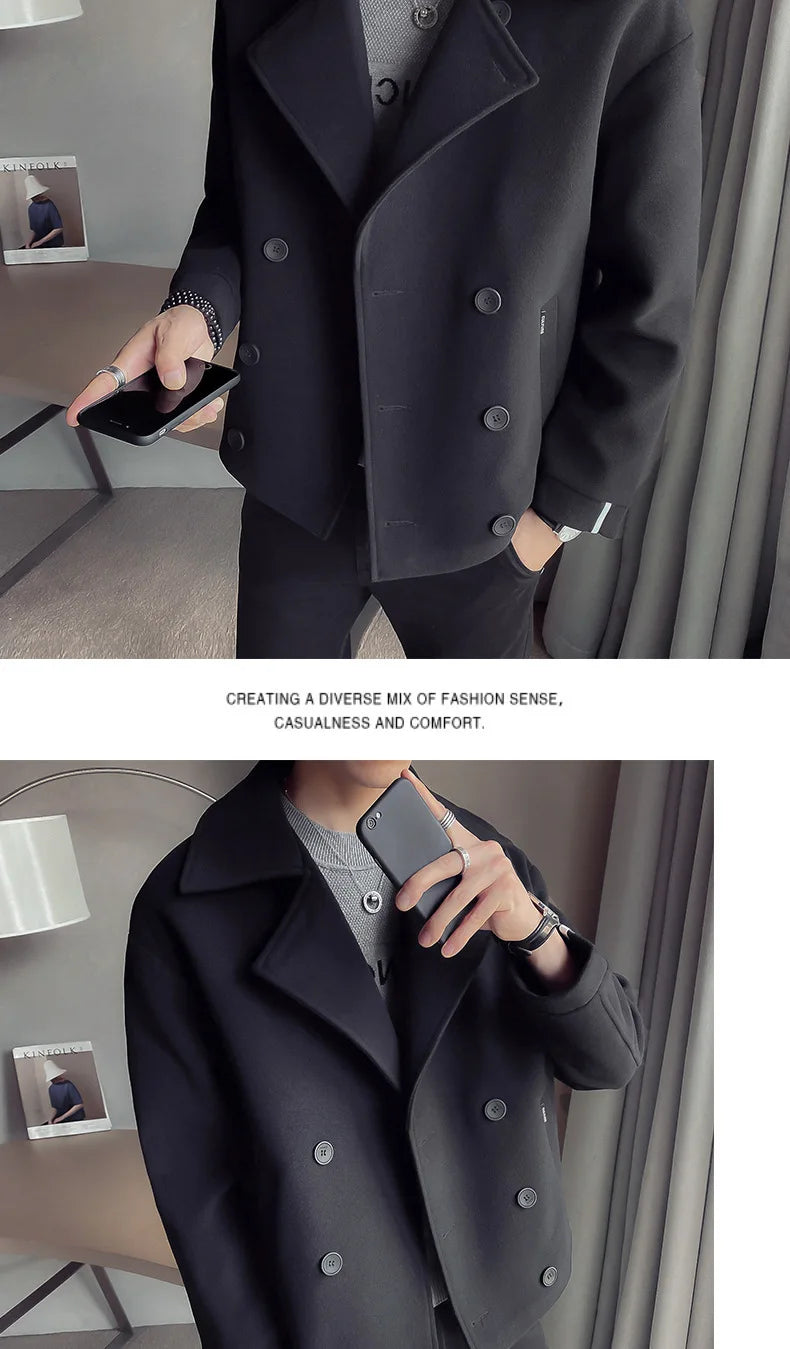 Men's Trench Coat Jacket Casual Warm Wool Coat Autumn And Winter