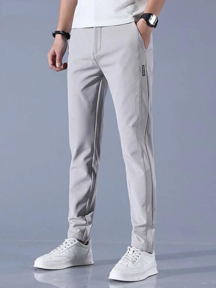 Men Silk Casual Pants Straight Loose Elastic Thin Style Quick Dry Breathable Pants