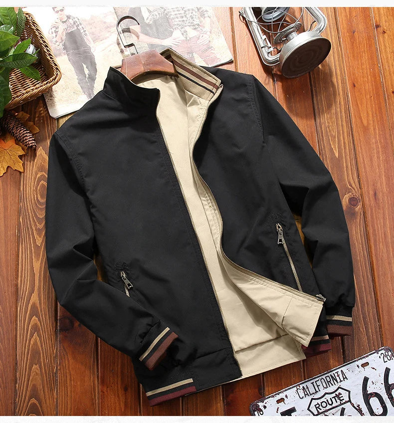 Mens Double Sided Wear Stand Collar Casual Jacket