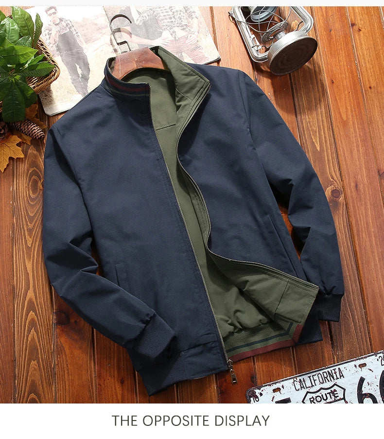 Mens Double Sided Wear Stand Collar Casual Jacket