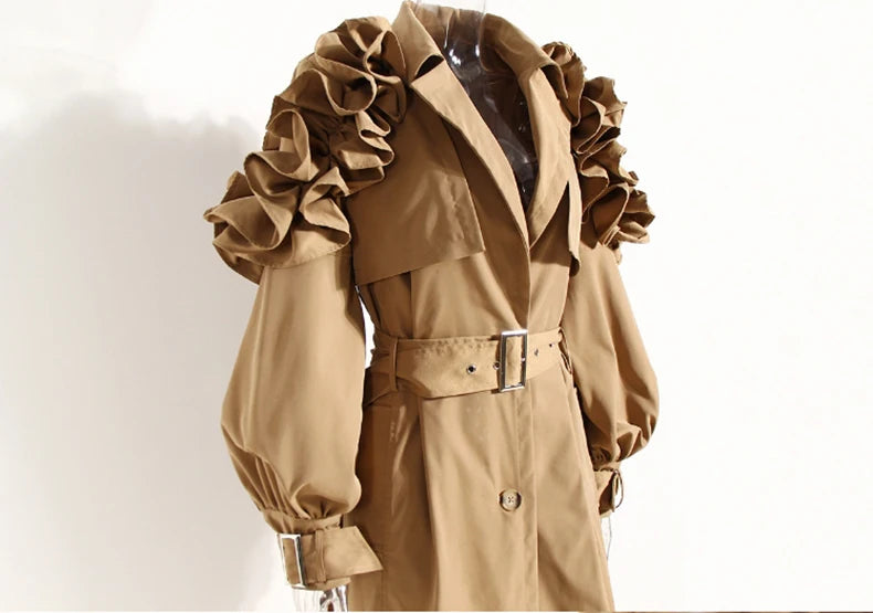 Lautaro Spring Autumn Long Black Khaki Trench Coat for Women Belt Elegant Chic Stylish Luxury Designer